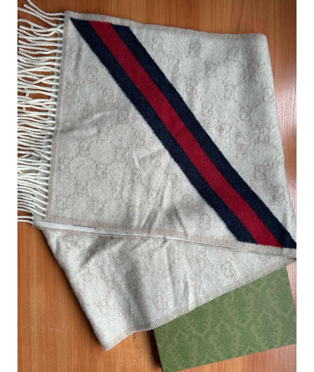 GUCCI Бежевый шерстяной шарф, фото 6