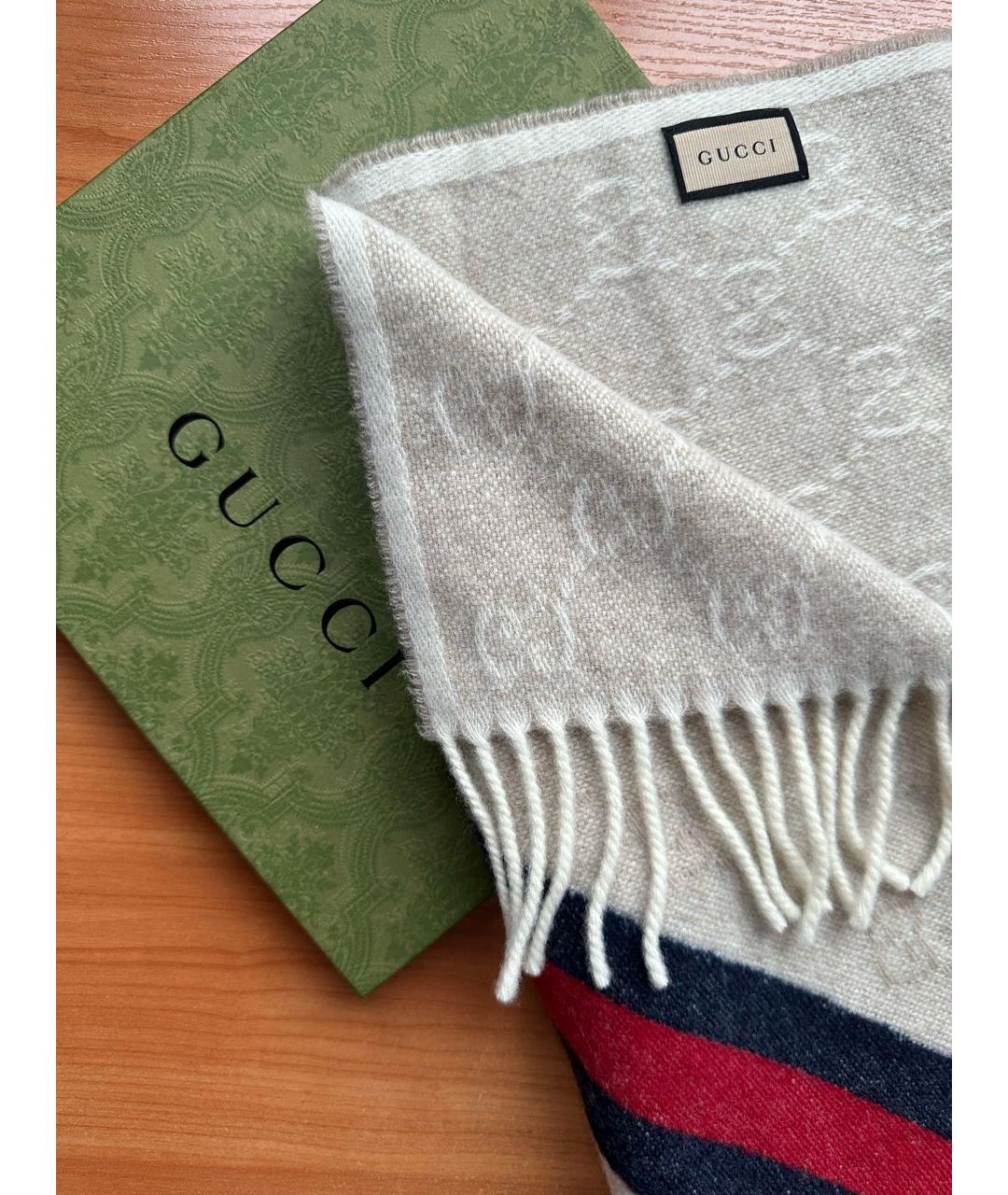 GUCCI Бежевый шерстяной шарф, фото 3