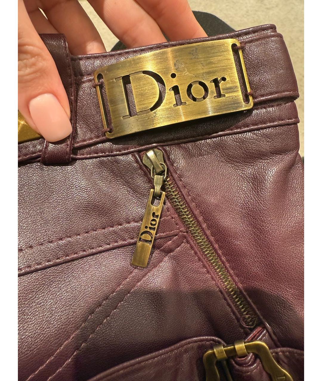CHRISTIAN DIOR Бордовые кожаные прямые брюки, фото 5