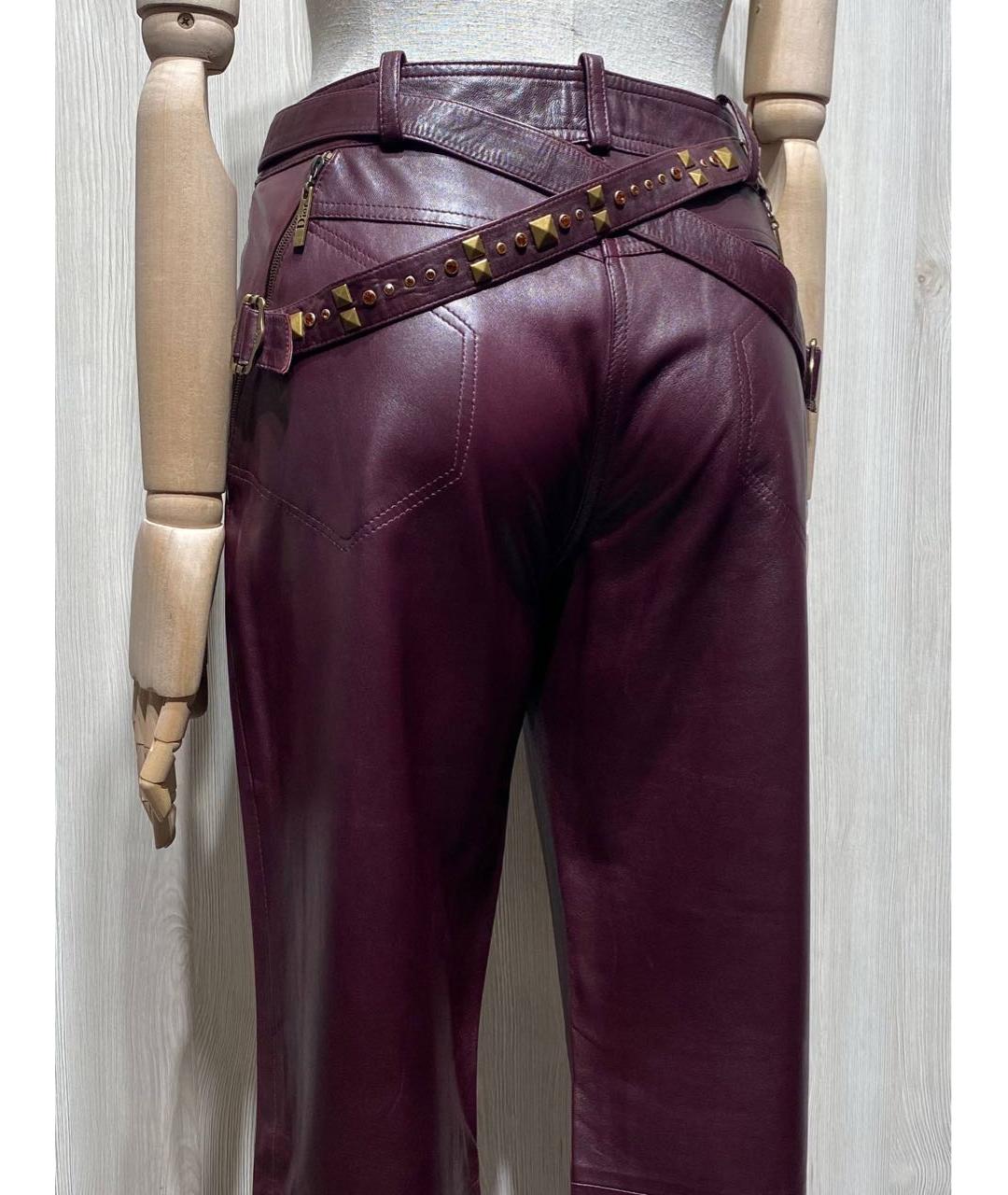 CHRISTIAN DIOR Бордовые кожаные прямые брюки, фото 4
