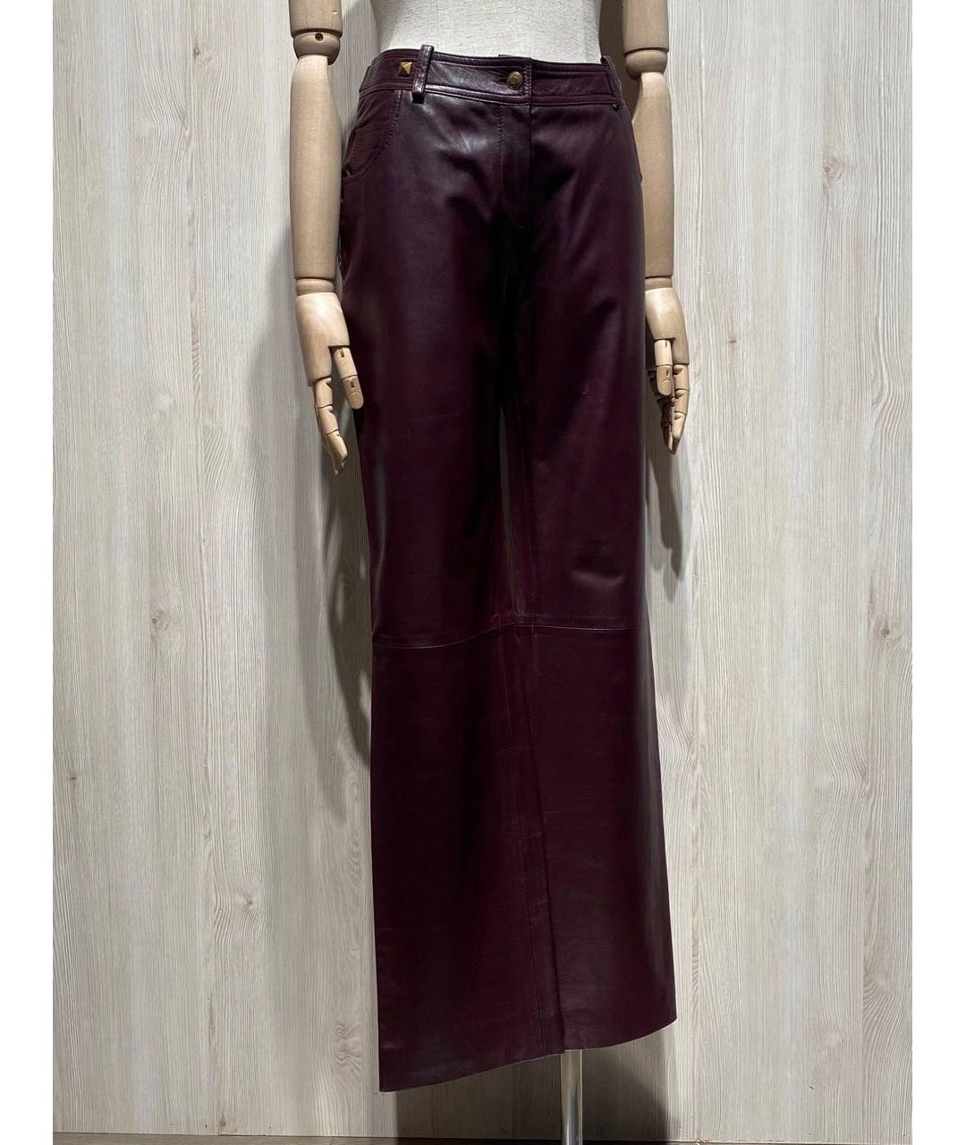 CHRISTIAN DIOR Бордовые кожаные прямые брюки, фото 2