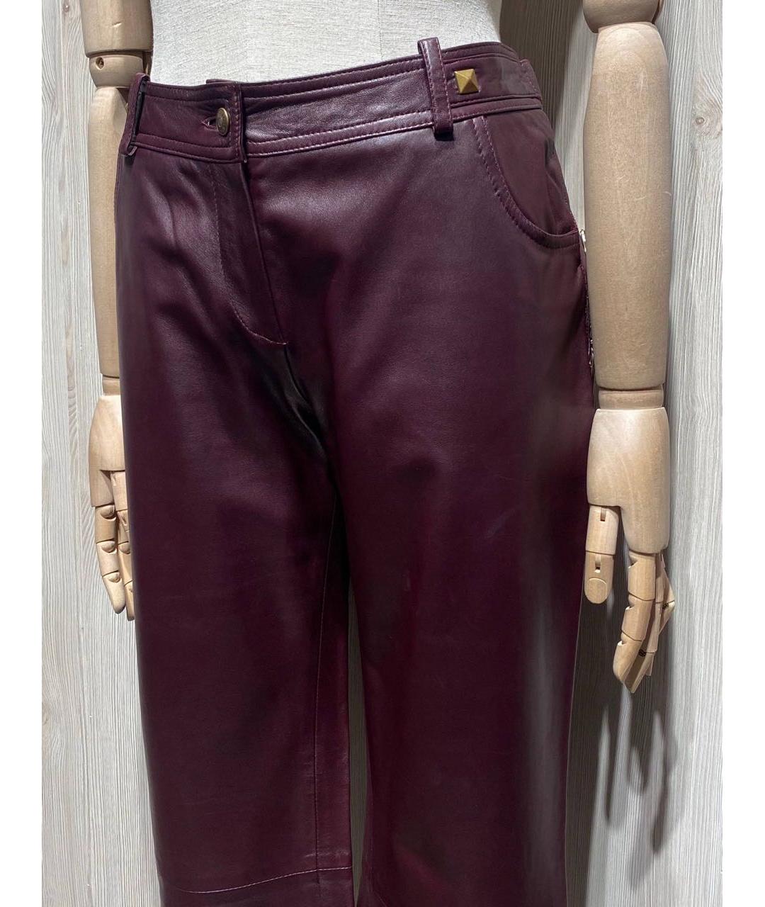 CHRISTIAN DIOR Бордовые кожаные прямые брюки, фото 3