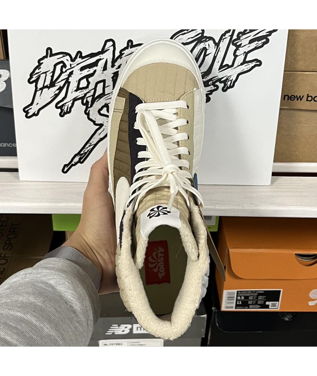 NIKE Бежевые текстильные высокие кроссовки / кеды, фото 4