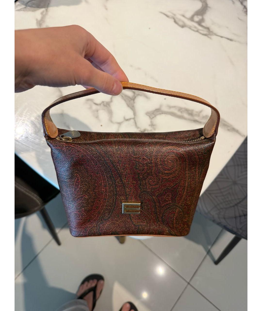 ETRO Коричневая кожаная сумка с короткими ручками, фото 8