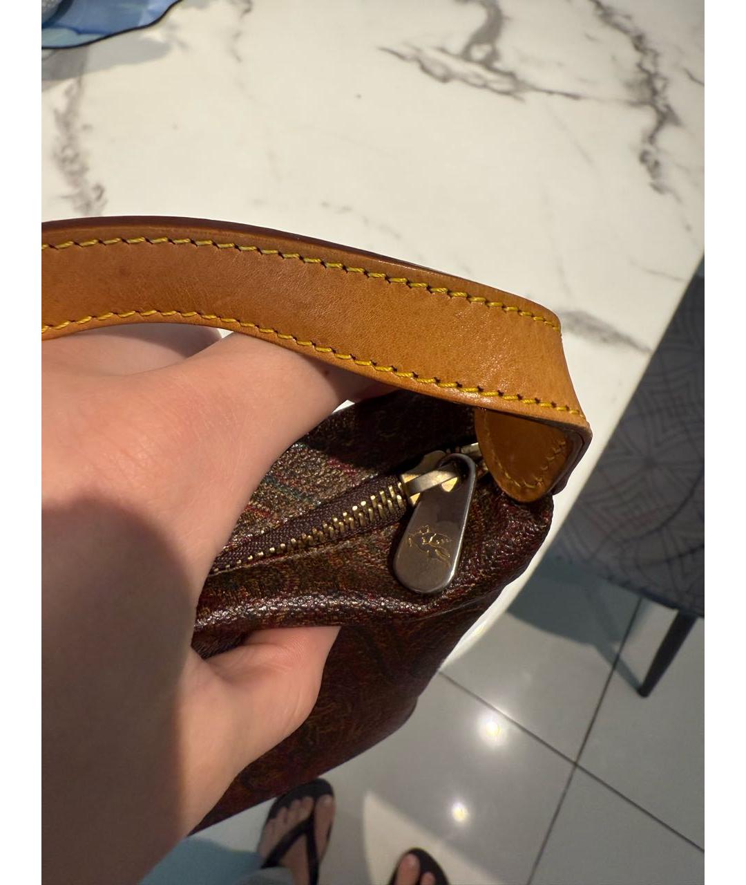 ETRO Коричневая кожаная сумка с короткими ручками, фото 7