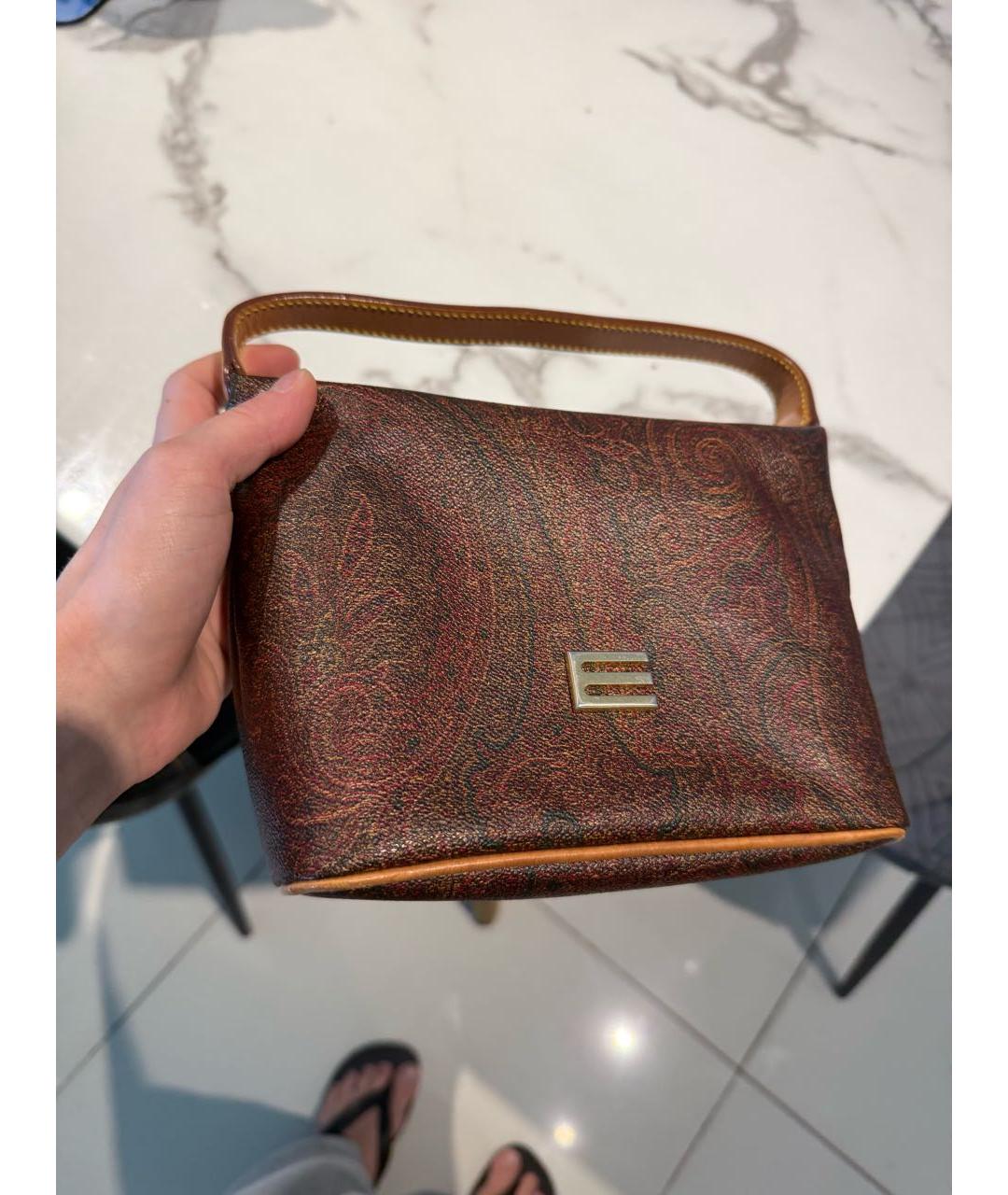 ETRO Коричневая кожаная сумка с короткими ручками, фото 5