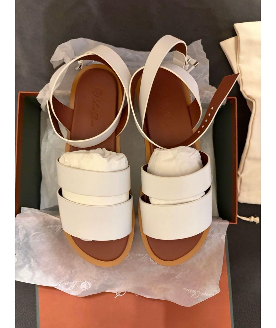 LORO PIANA Белые кожаные сандалии, фото 2