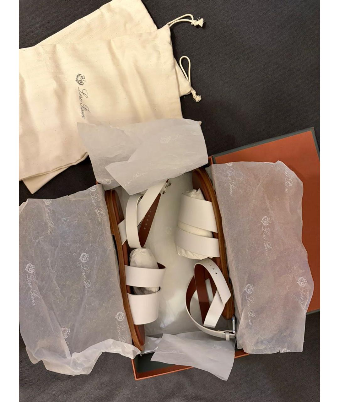 LORO PIANA Белые кожаные сандалии, фото 4