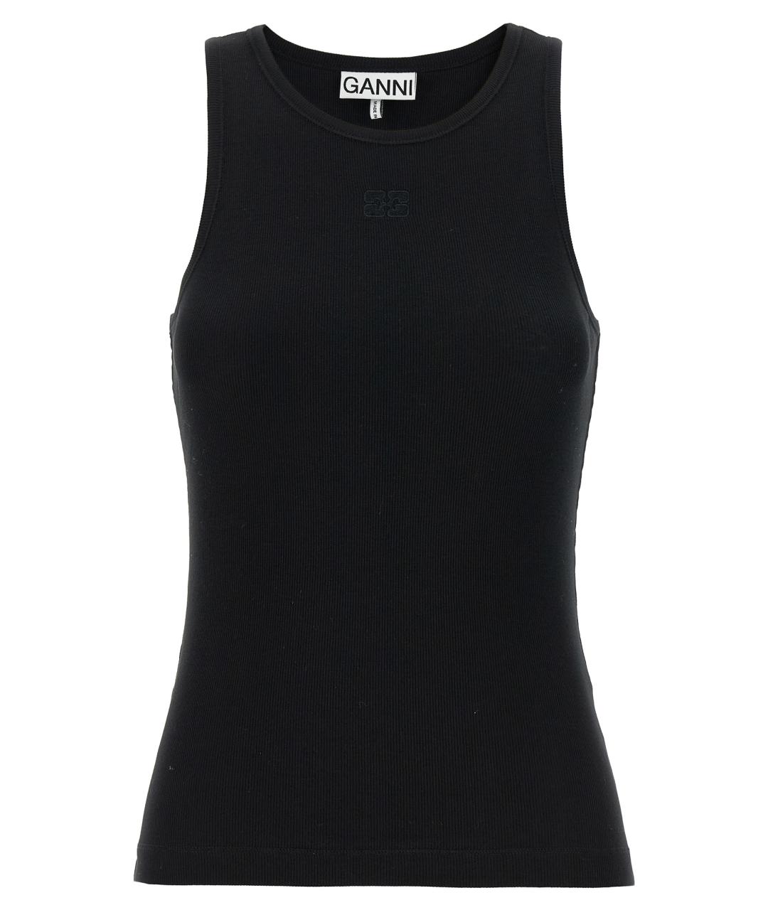 GANNI Черная хлопковая майка, фото 1