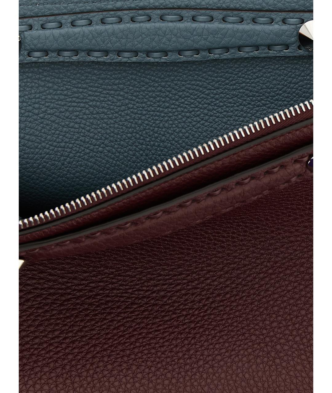 FENDI Бордовая кожаная сумка с короткими ручками, фото 4