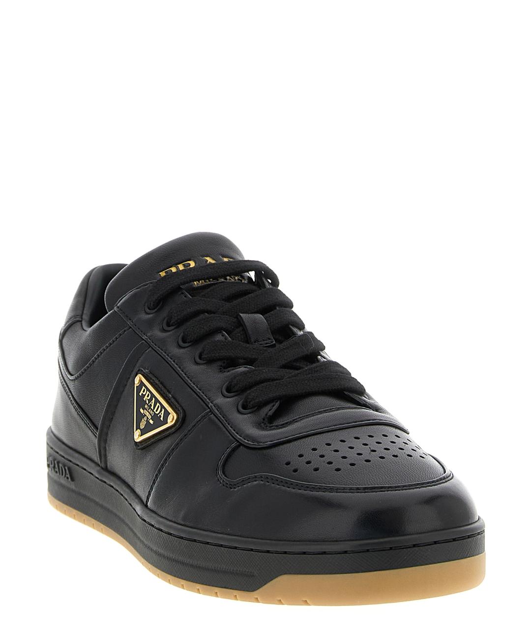PRADA Черные кожаные низкие кроссовки / кеды, фото 2