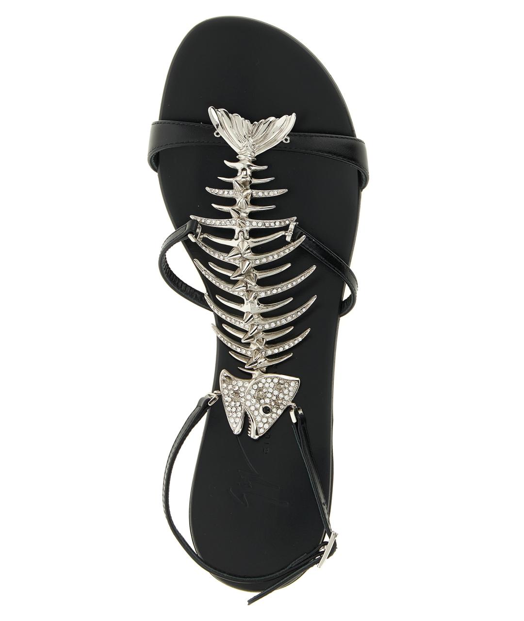 GIUSEPPE ZANOTTI DESIGN Черные кожаные босоножки, фото 4