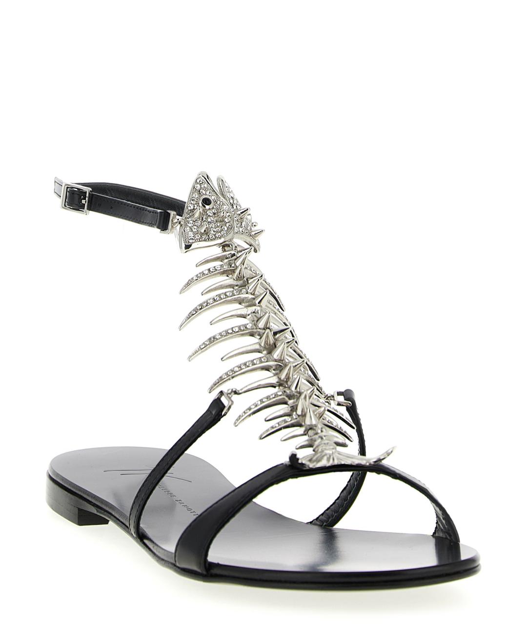 GIUSEPPE ZANOTTI DESIGN Черные кожаные босоножки, фото 2