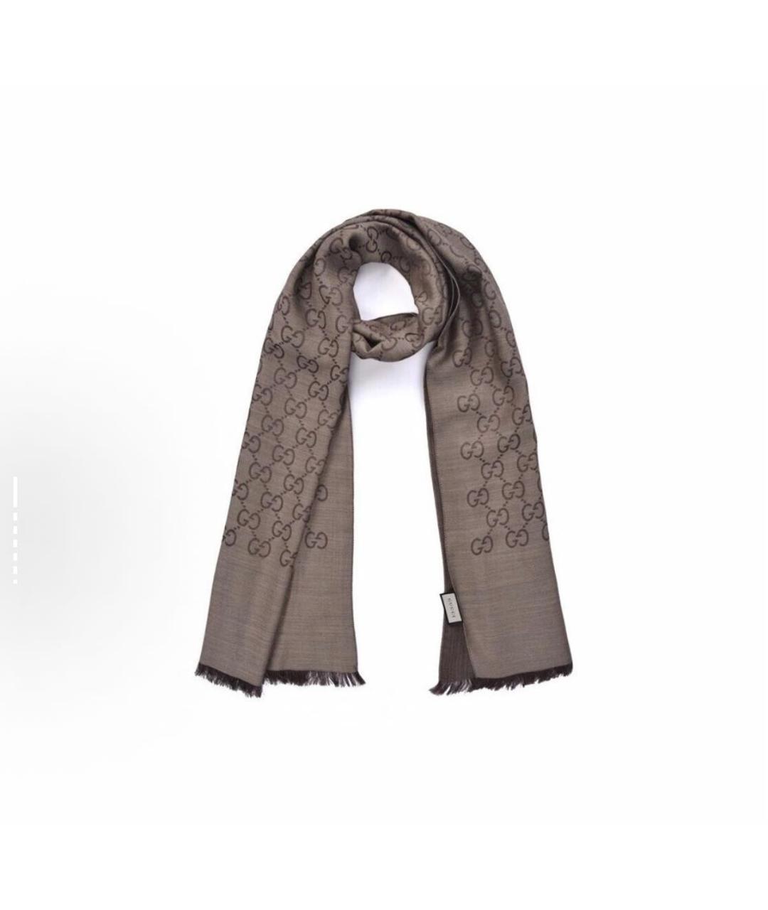 GUCCI Коричневый шерстяной шарф, фото 5