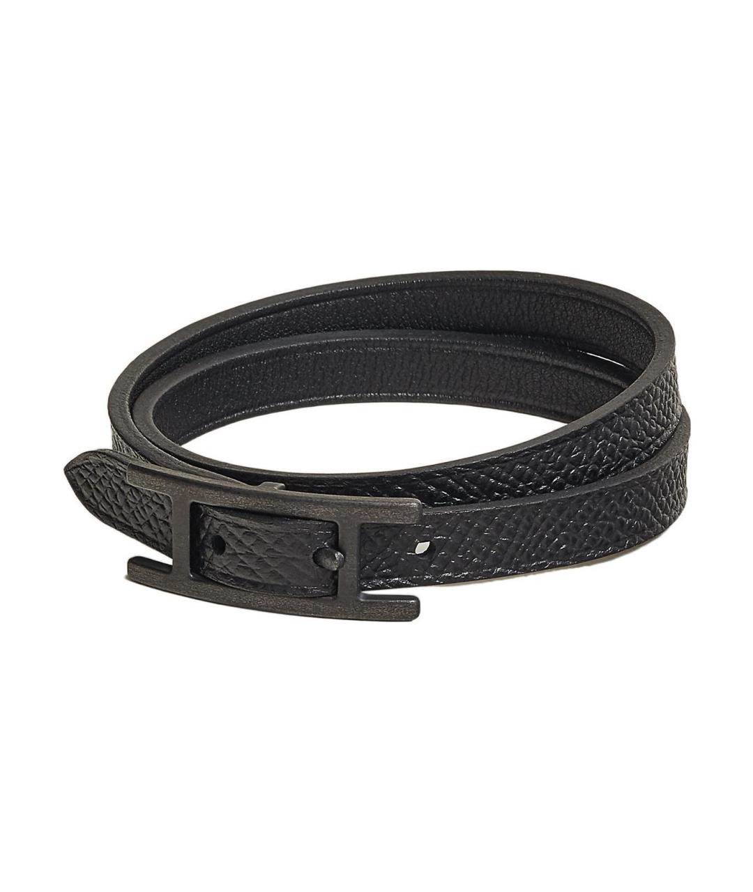 HERMES Черный кожаный браслет, фото 2