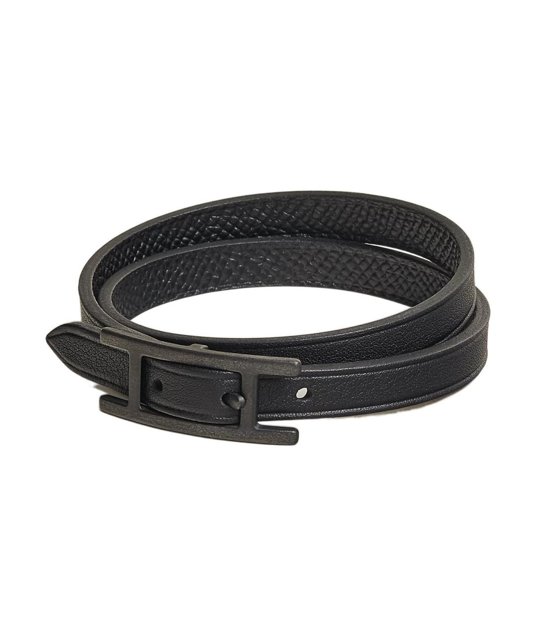 HERMES Черный кожаный браслет, фото 1