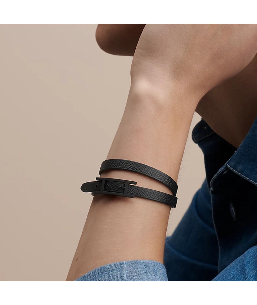 HERMES Черный кожаный браслет, фото 3