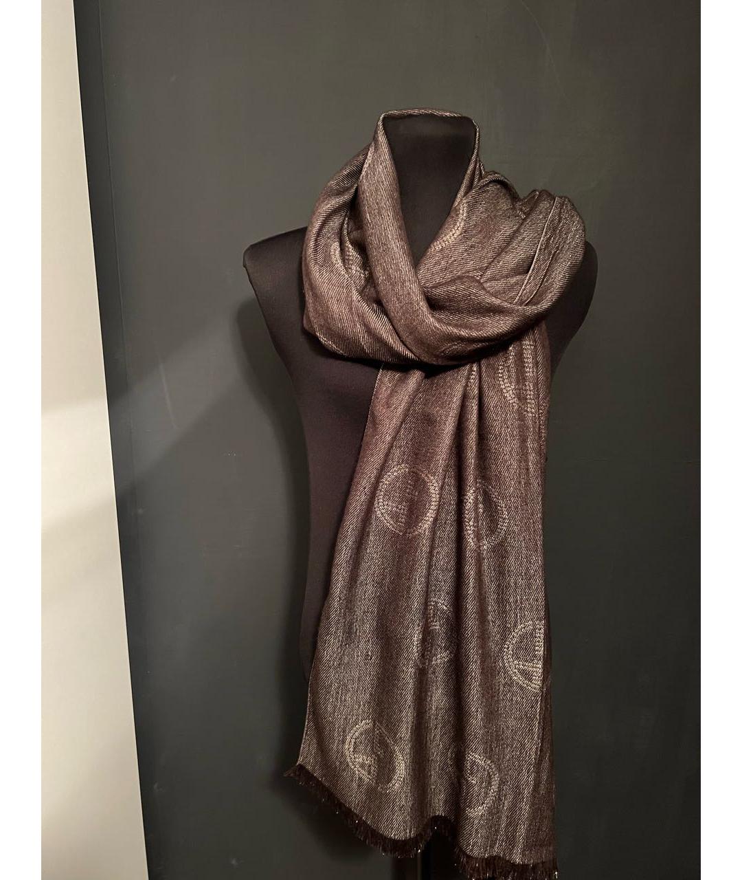 GIORGIO ARMANI Коричневый кашемировый шарф, фото 7