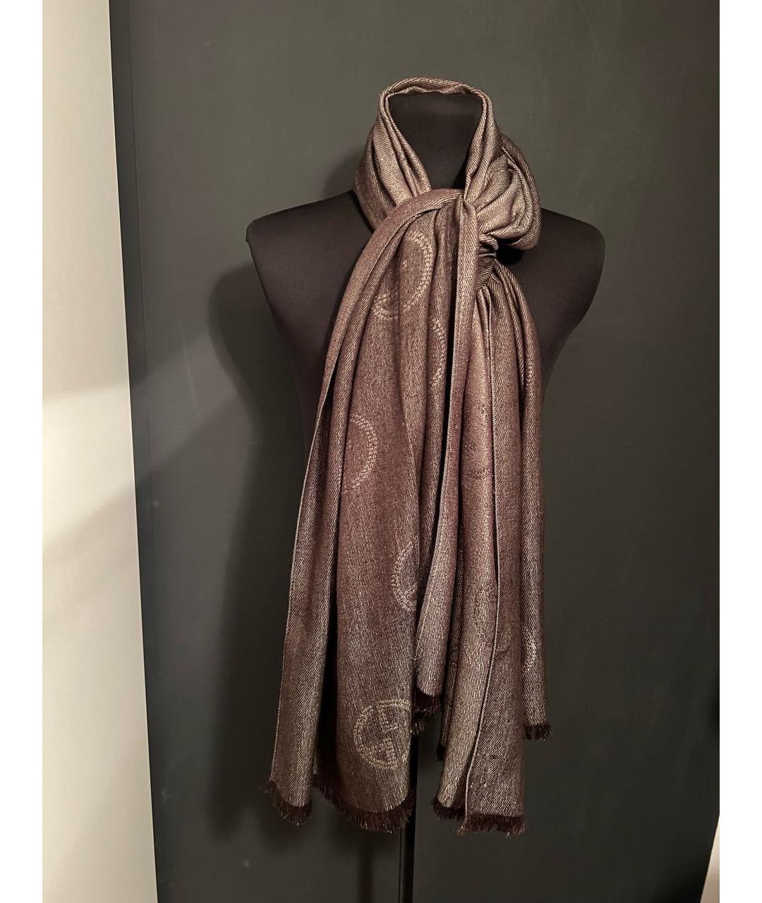 GIORGIO ARMANI Коричневый кашемировый шарф, фото 2