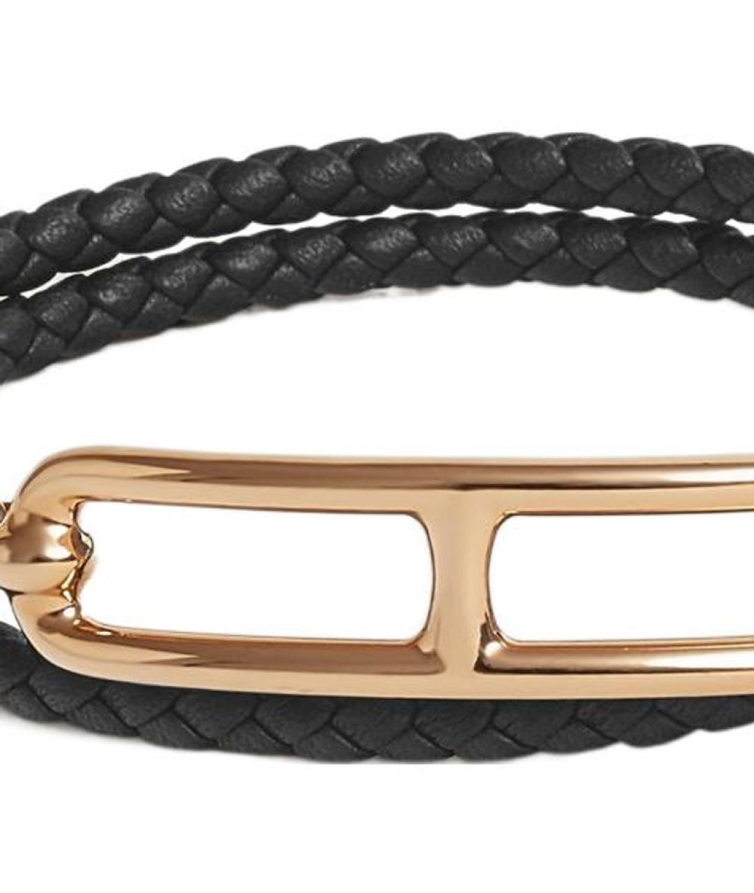 HERMES Черный кожаный браслет, фото 2