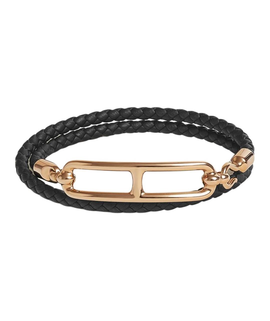 HERMES Черный кожаный браслет, фото 1