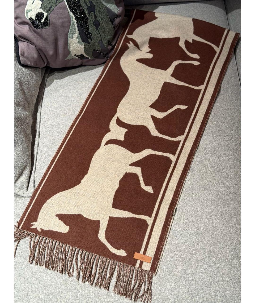 HERMES Коричневый кашемировый шарф, фото 2