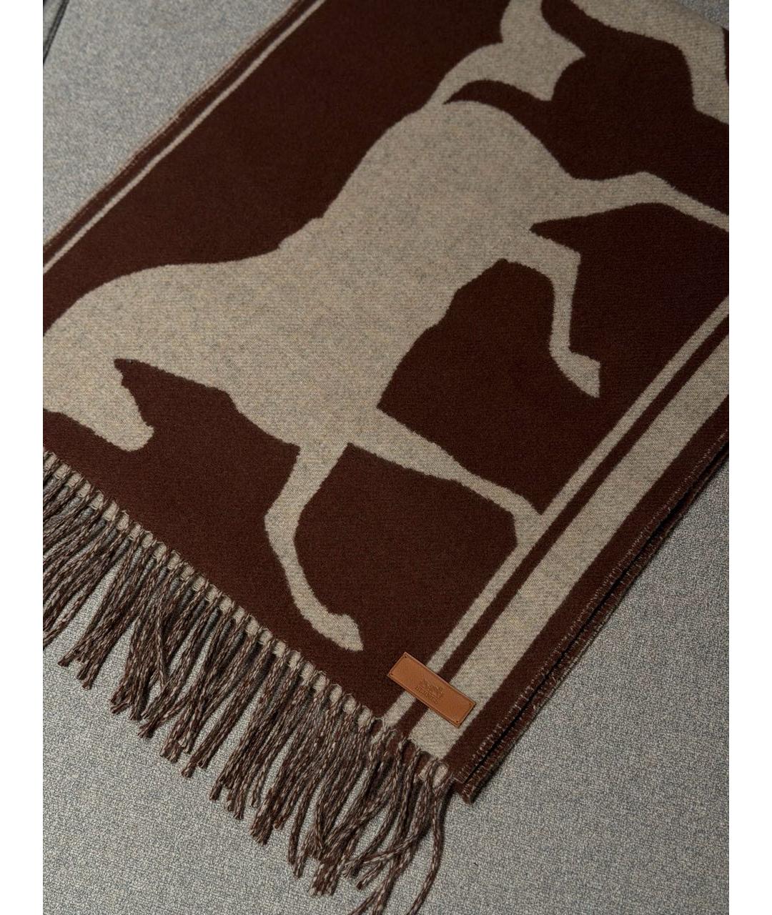 HERMES Коричневый кашемировый шарф, фото 4