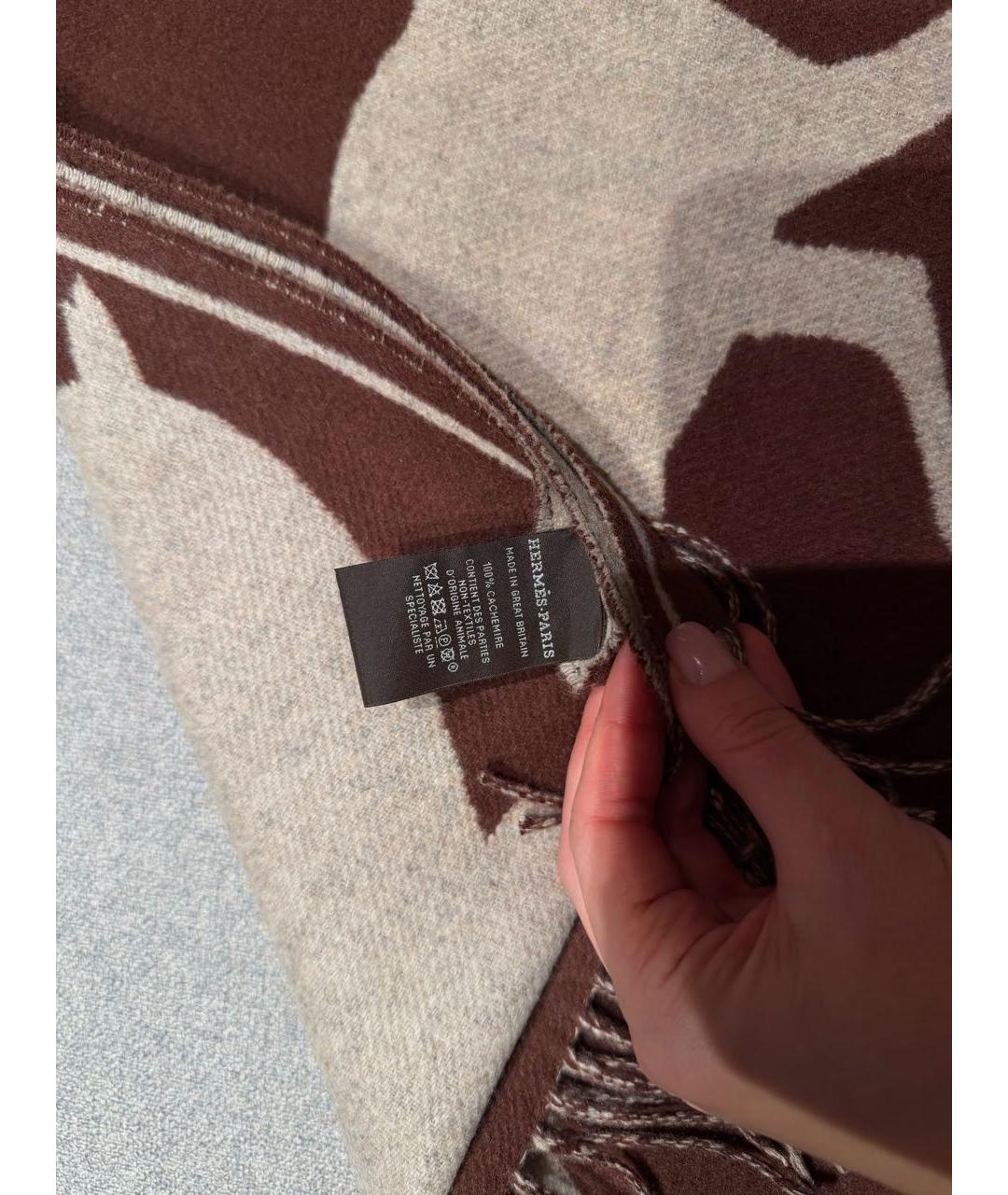 HERMES Коричневый кашемировый шарф, фото 7