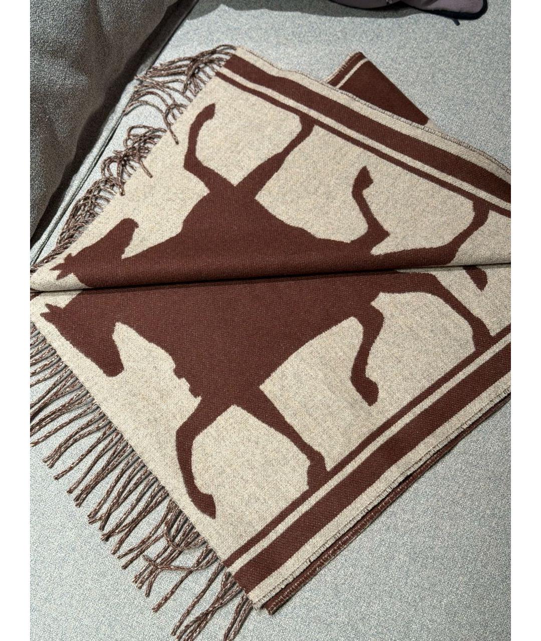 HERMES Коричневый кашемировый шарф, фото 3