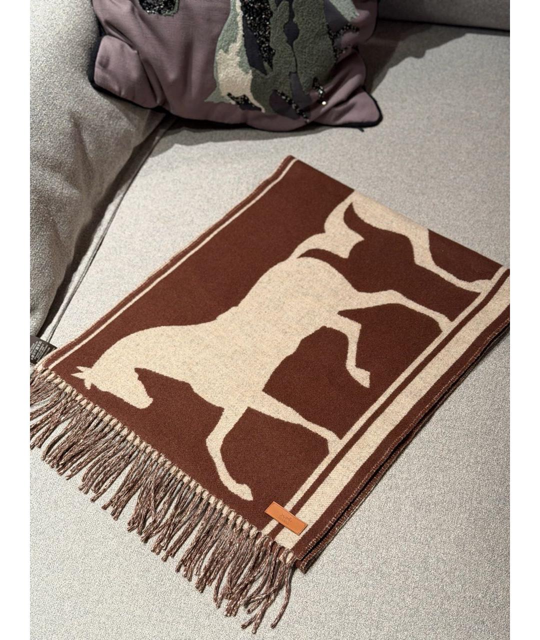 HERMES Коричневый кашемировый шарф, фото 8