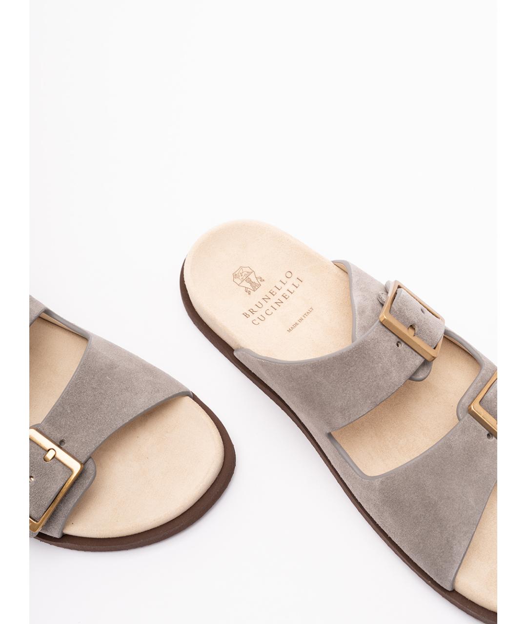 BRUNELLO CUCINELLI Серые кожаные сандалии, фото 5