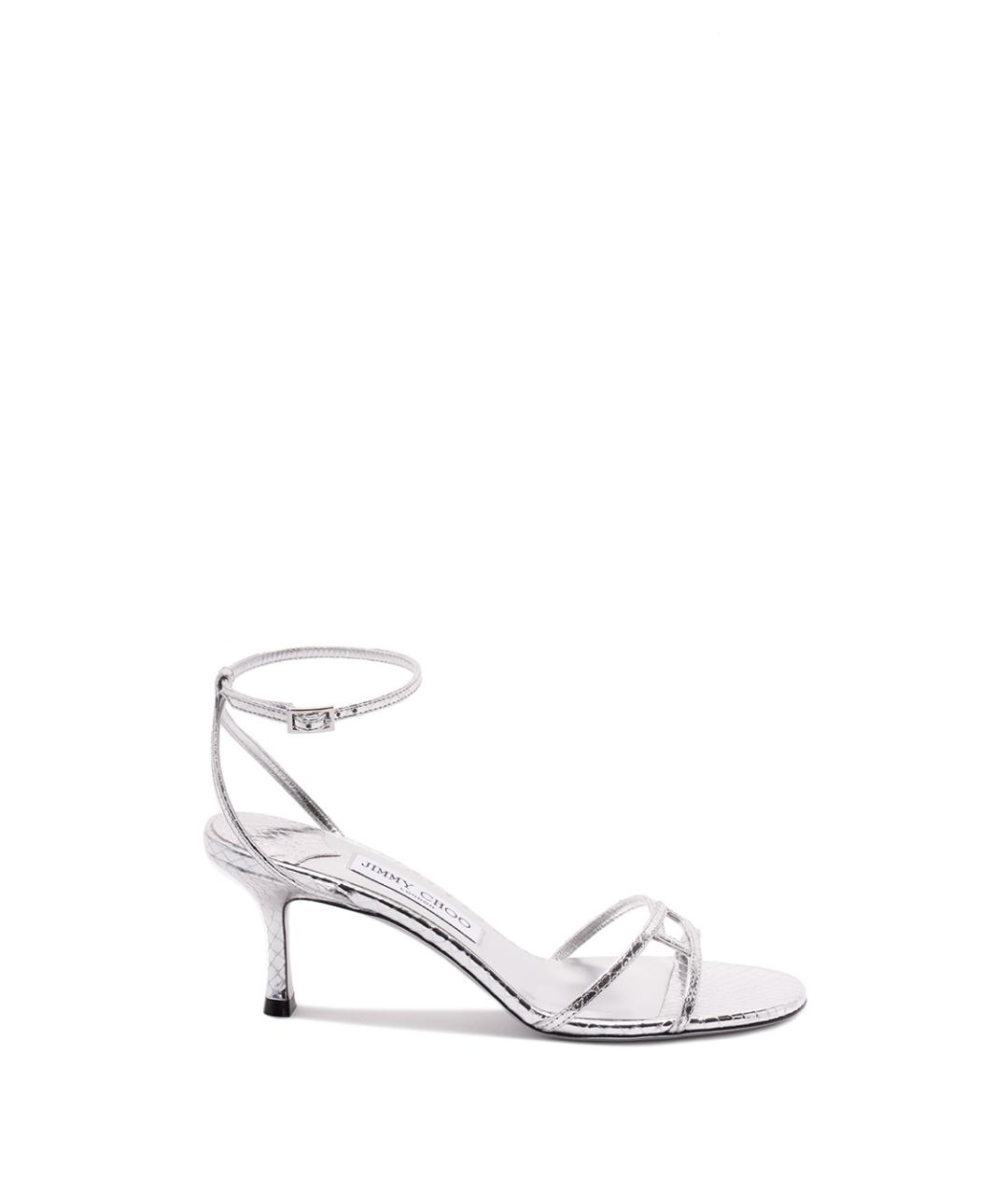 JIMMY CHOO Серебряные кожаные босоножки, фото 1