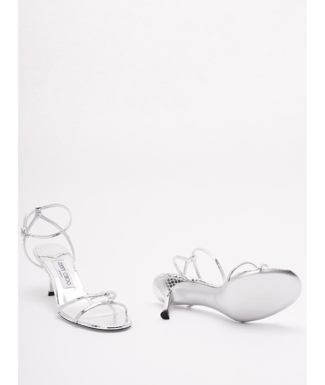 JIMMY CHOO Серебряные кожаные босоножки, фото 4