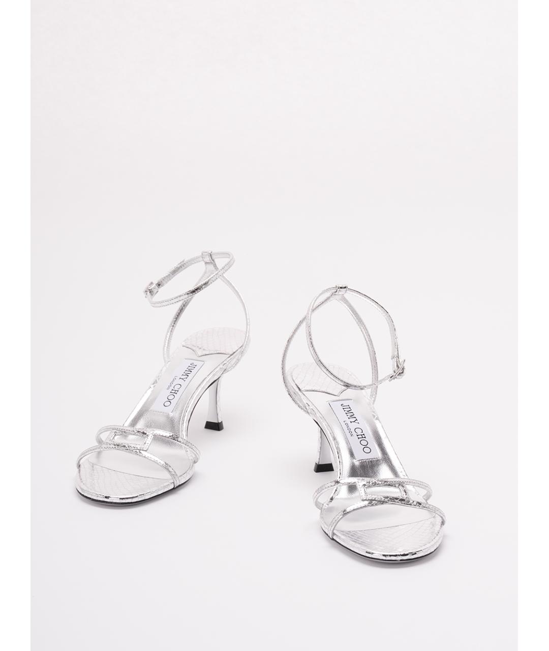 JIMMY CHOO Серебряные кожаные босоножки, фото 2