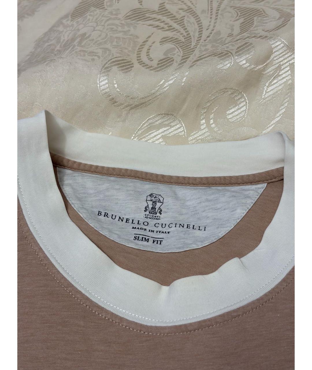 BRUNELLO CUCINELLI Бежевая хлопковая футболка, фото 2