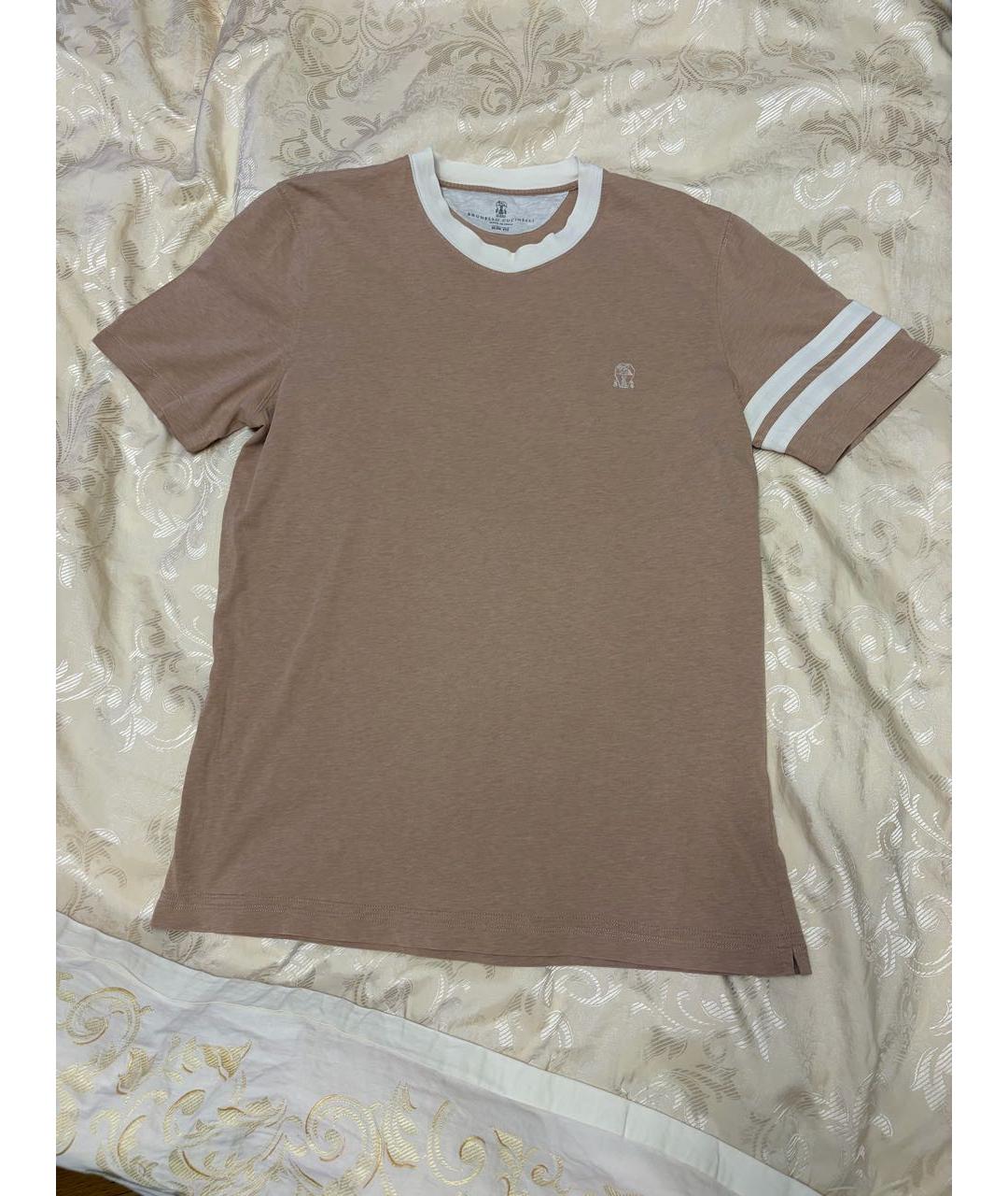 BRUNELLO CUCINELLI Бежевая хлопковая футболка, фото 7
