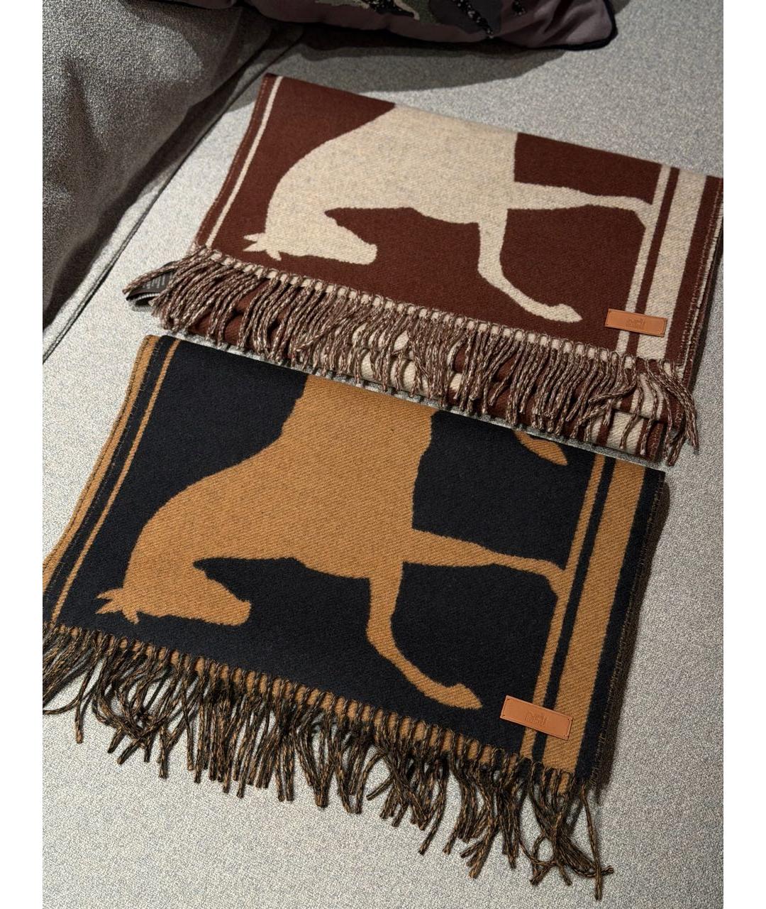 HERMES Черный кашемировый шарф, фото 5