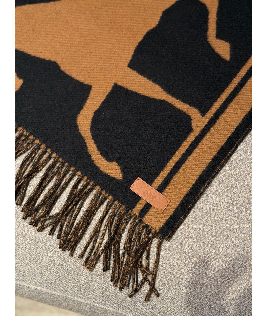 HERMES Черный кашемировый шарф, фото 4