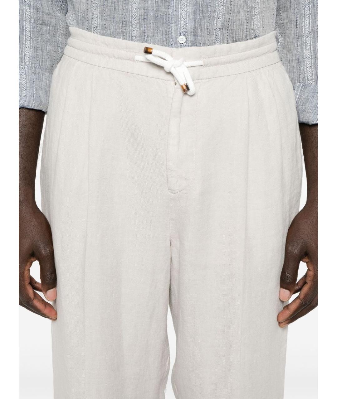 BRUNELLO CUCINELLI Серые льняные повседневные брюки, фото 3