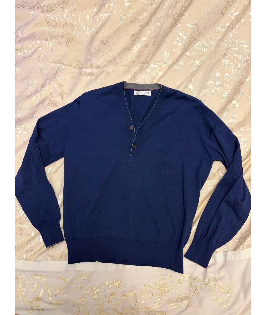 BRUNELLO CUCINELLI Темно-синий хлопковый джемпер / свитер, фото 5