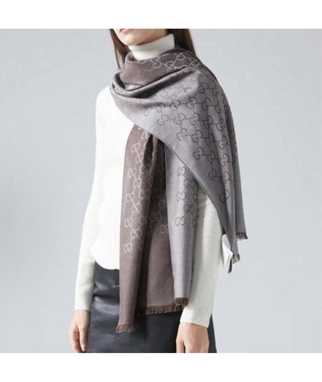 GUCCI Коричневый шерстяной шарф, фото 3