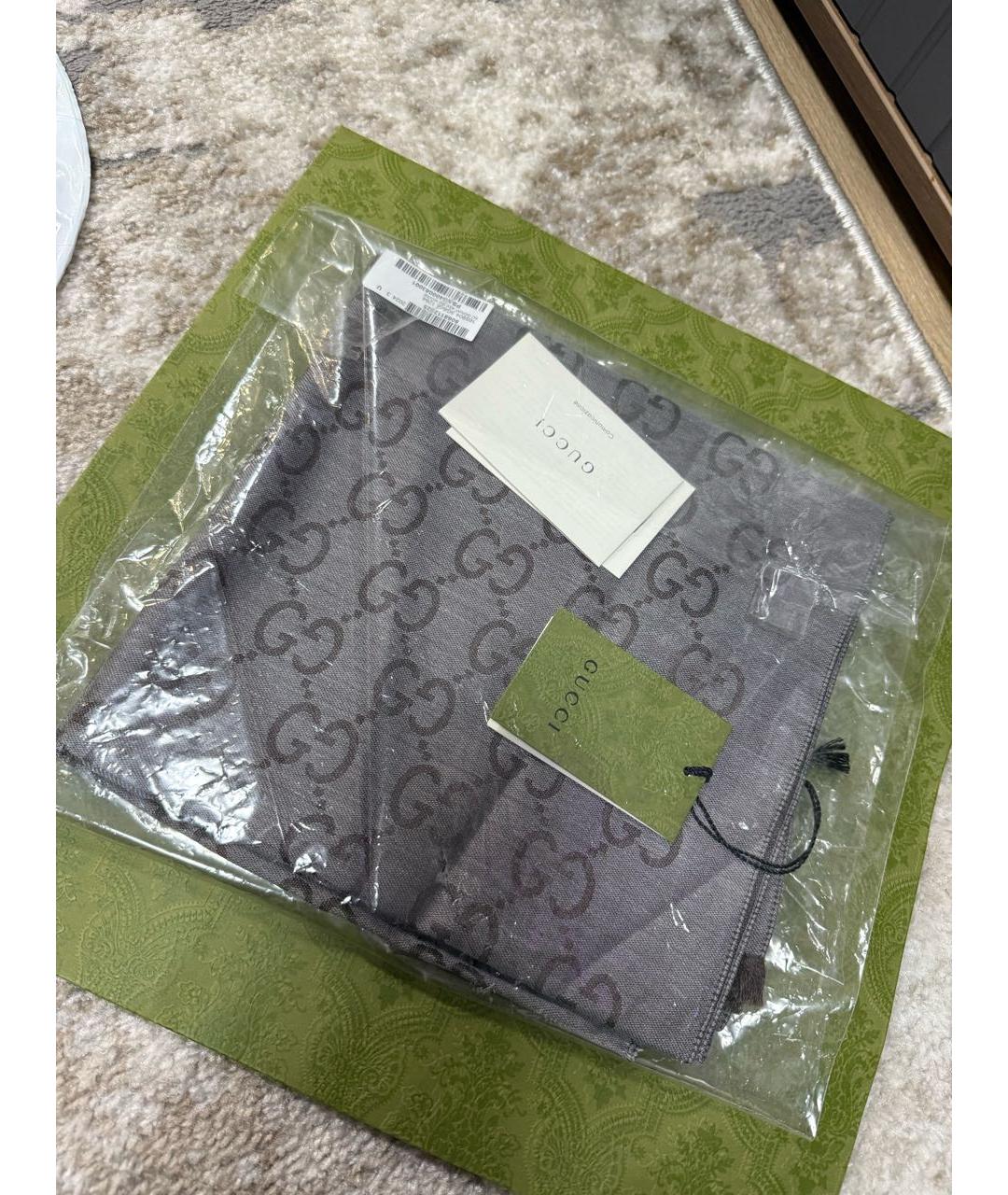 GUCCI Коричневый шерстяной шарф, фото 4