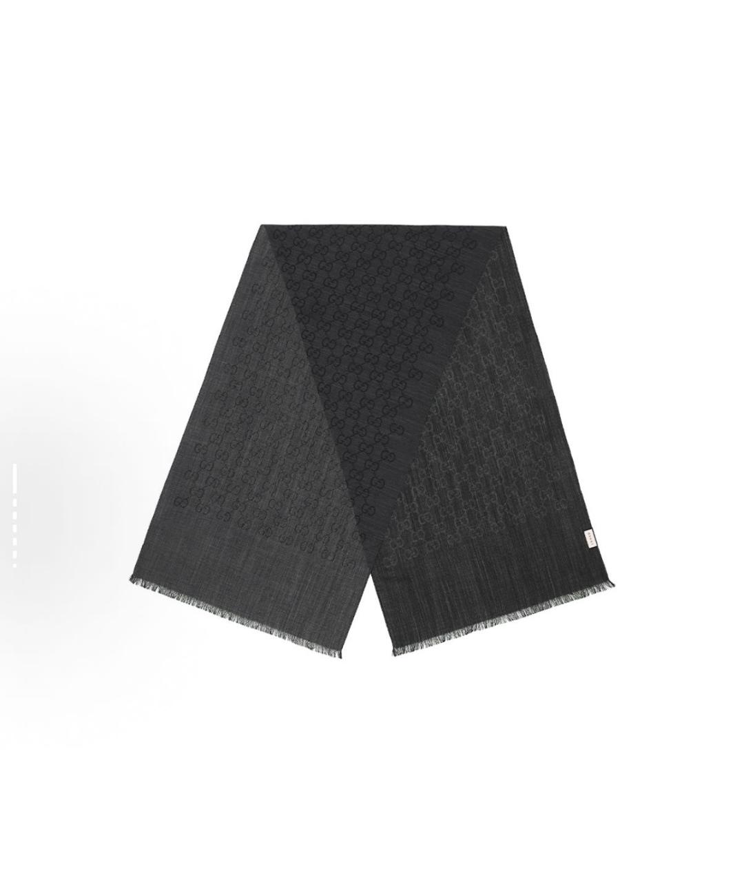 GUCCI Черный шерстяной шарф, фото 2