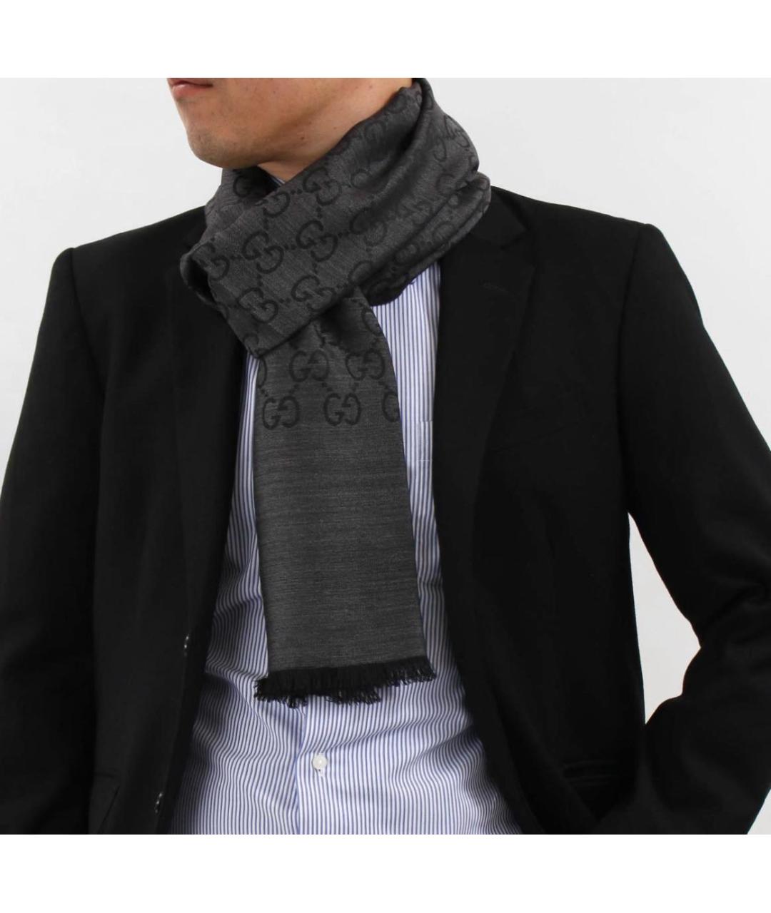 GUCCI Черный шерстяной шарф, фото 4