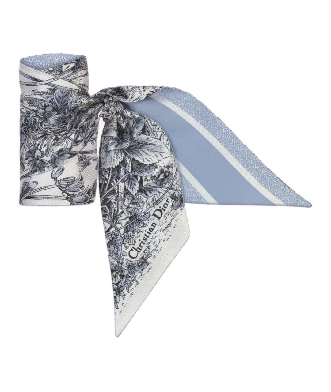CHRISTIAN DIOR Голубой шелковый шарф, фото 3