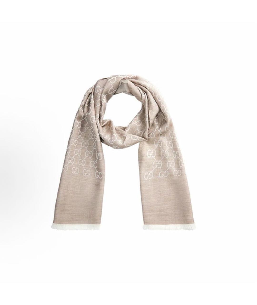 GUCCI Бежевый шерстяной шарф, фото 5