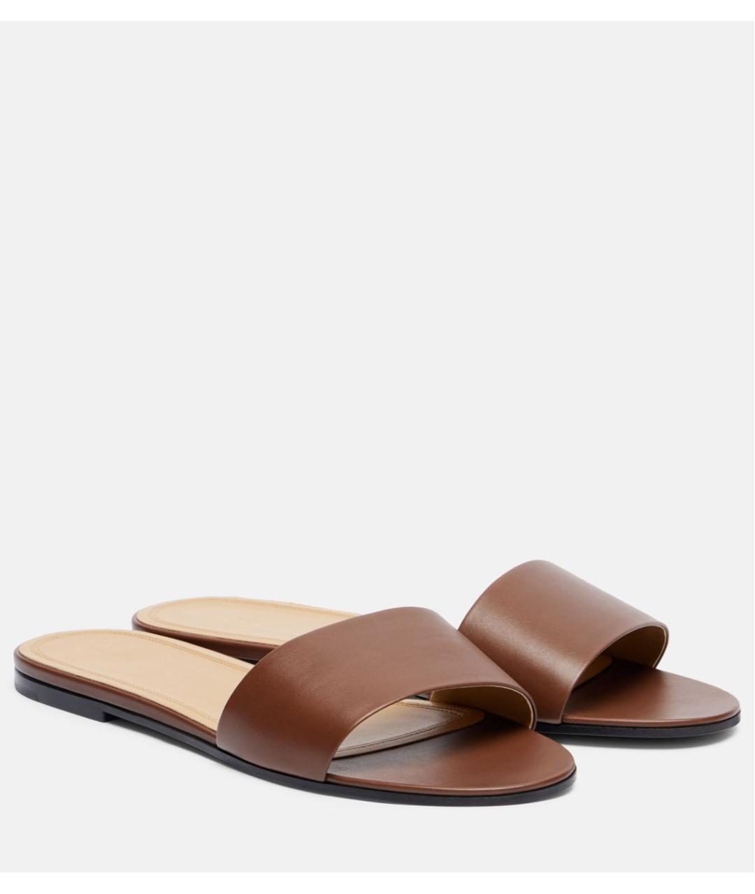 THE ROW Коричневые кожаные шлепанцы, фото 5