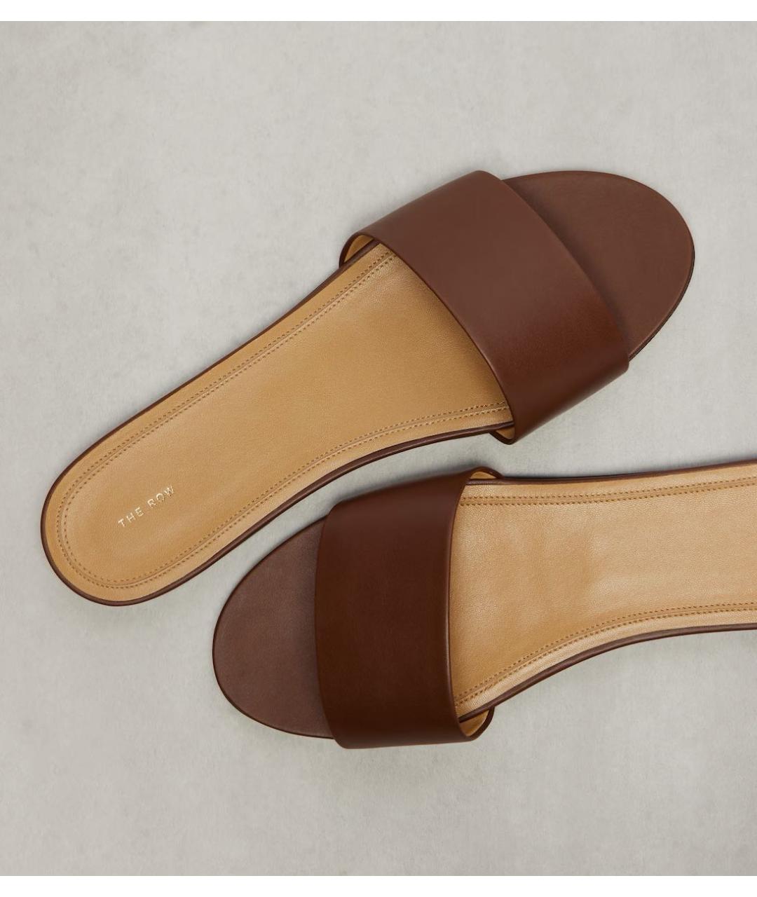 THE ROW Коричневые кожаные шлепанцы, фото 6