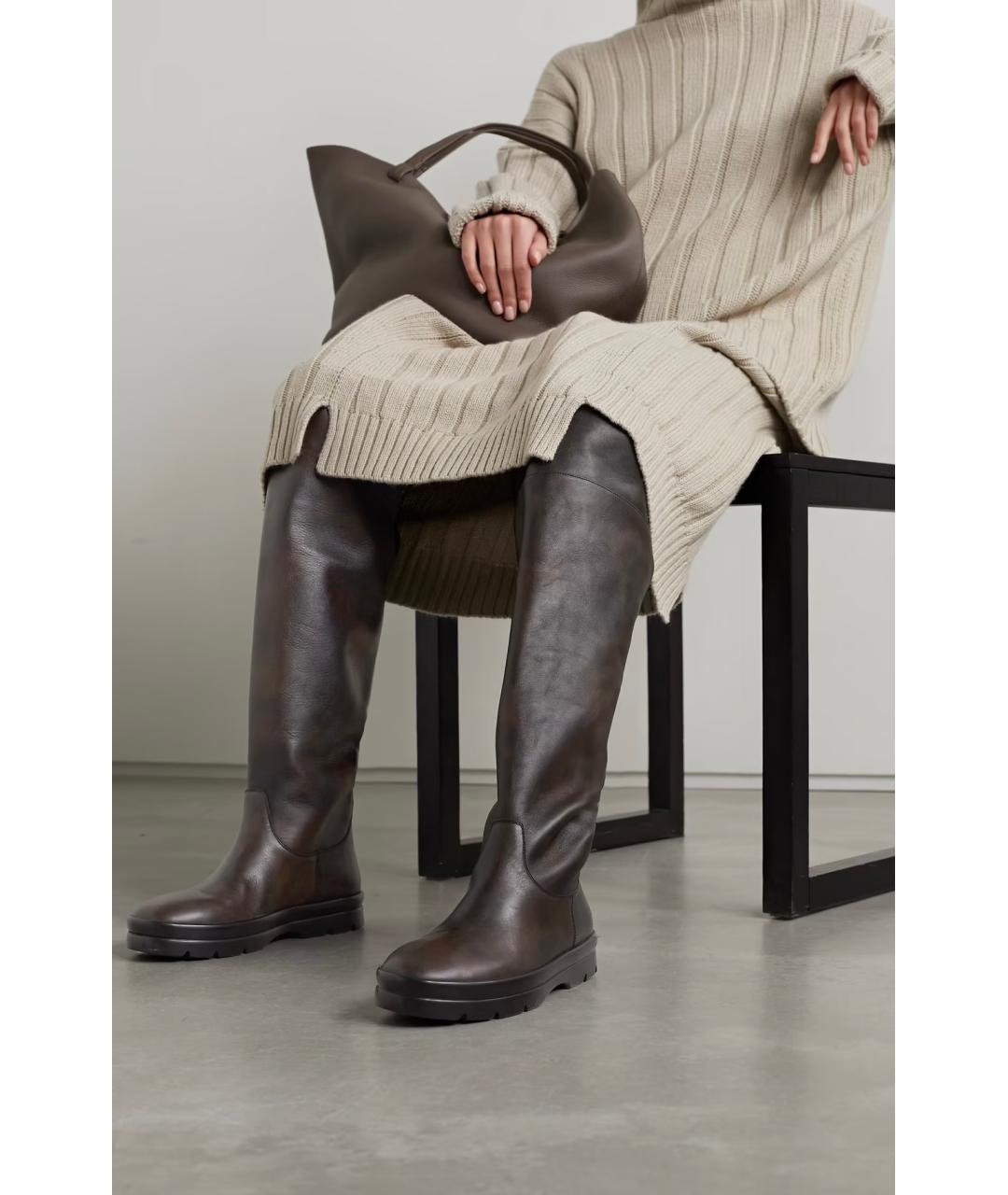 THE ROW Коричневые кожаные ботфорты, фото 4