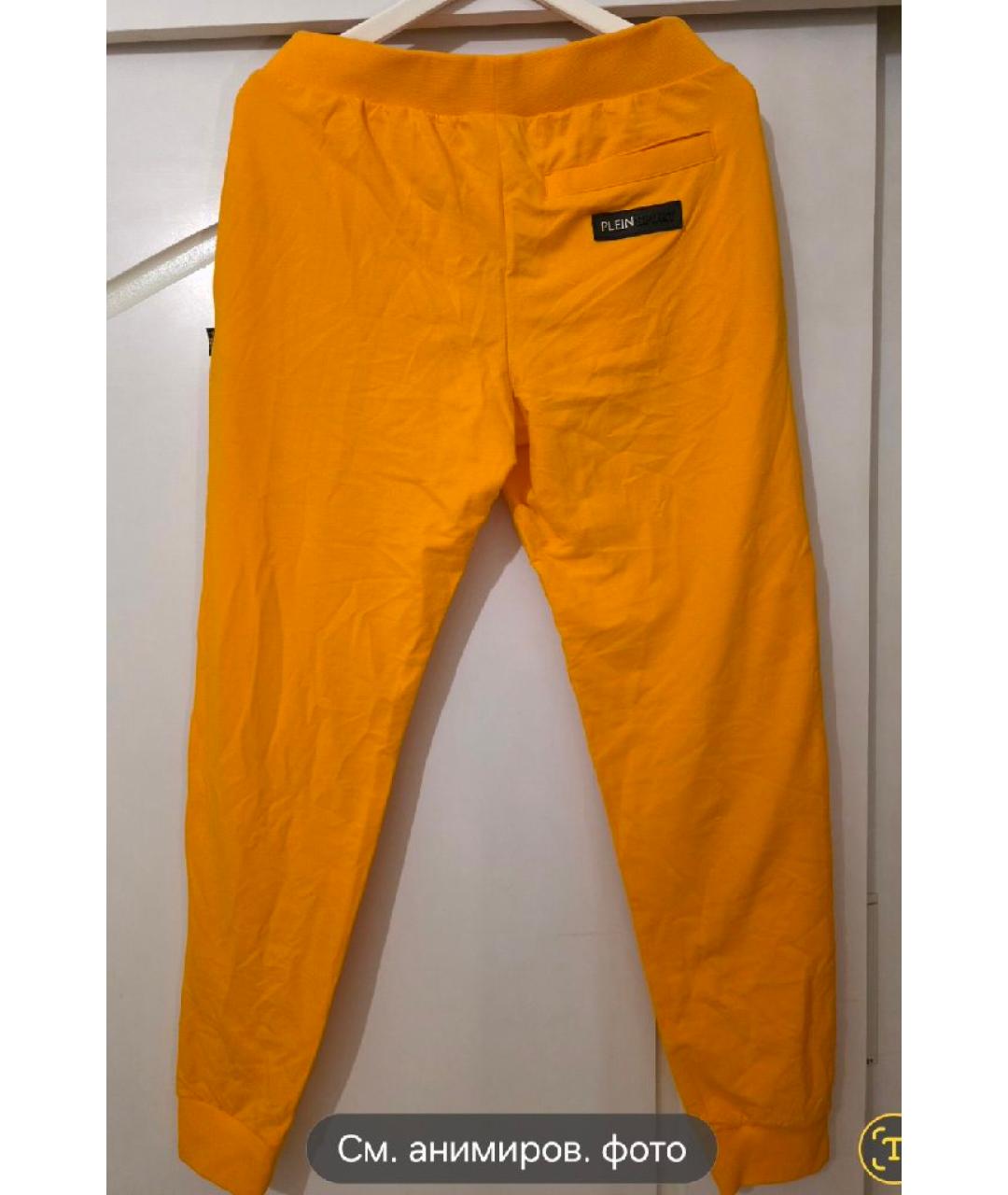 PHILIPP PLEIN Оранжевое хлопко-эластановые спортивные брюки и шорты, фото 2